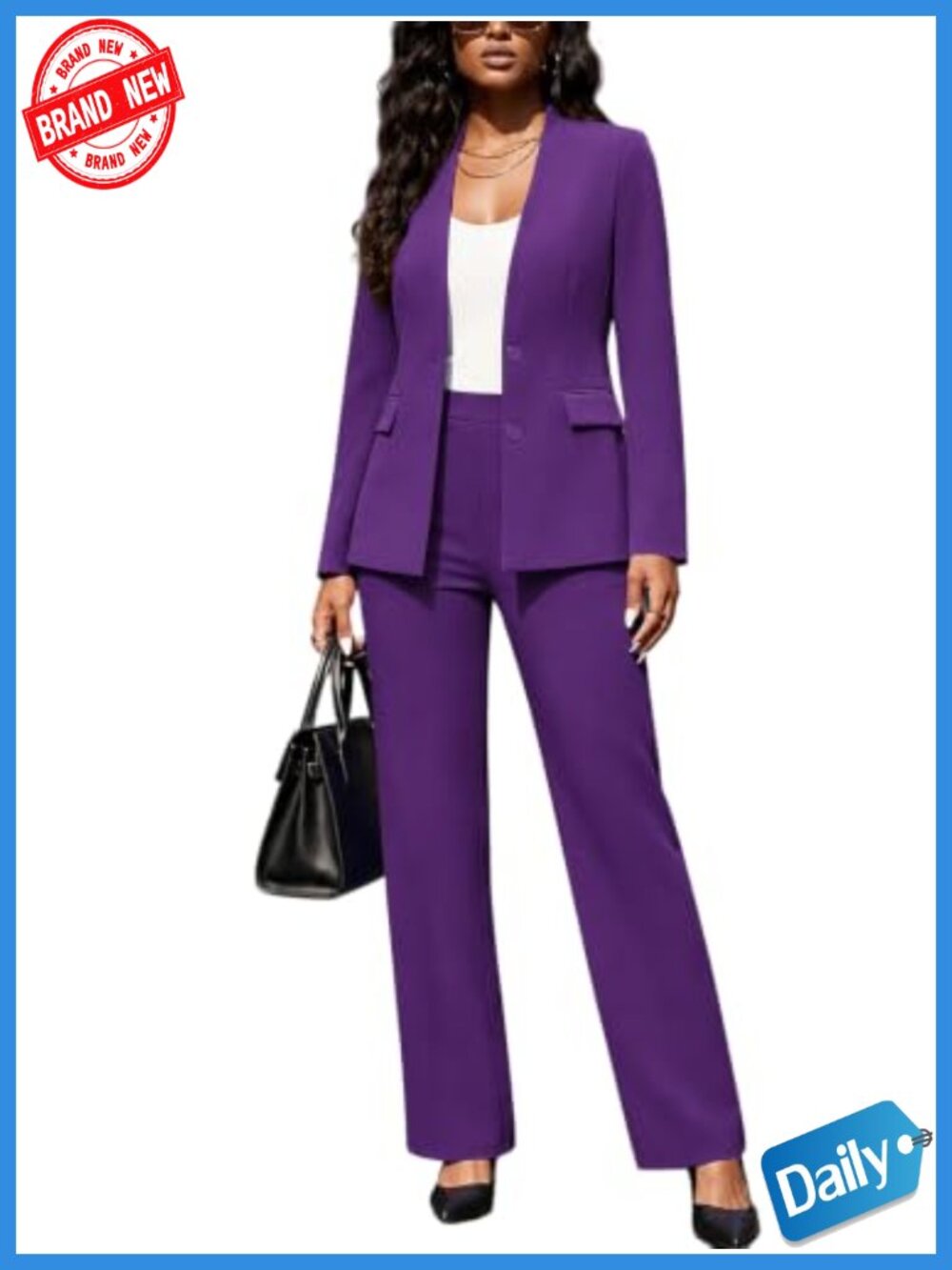 Women’s 2 Piece Suit Set Long Sleeve Blazer Straight Wide Leg Pants Business